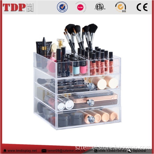 Deluxe Clear 4 Tier Makeup Organiser Rack Acrylic Cosmetic Drawer Storage Box